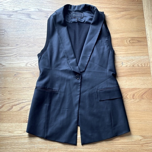 BCBGMaxazria Black Tuxedo Vest Single Button Size XS Formal City Lined - Picture 2 of 12